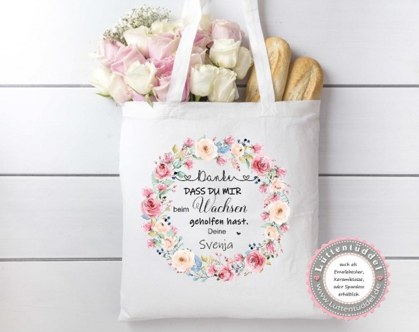 Tasche Rosenkranz Danke dass Du mir... Erzieherin KITA Abschied Einschulung Einkaufstasche Bag  Wunschname von Lüttentüddel®